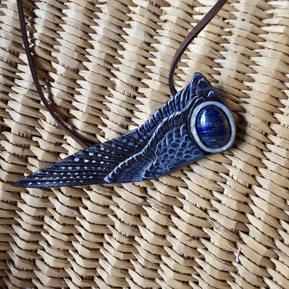 Pendant Necklace Artisan Blue Wing